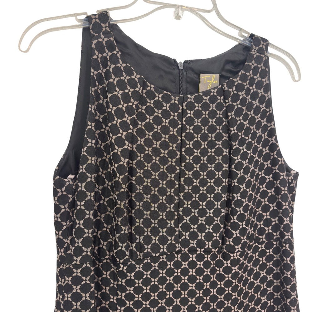 Sheath Dress Black Tan Geometric Lattice Sleeveless Lined Old Money Taylor 12